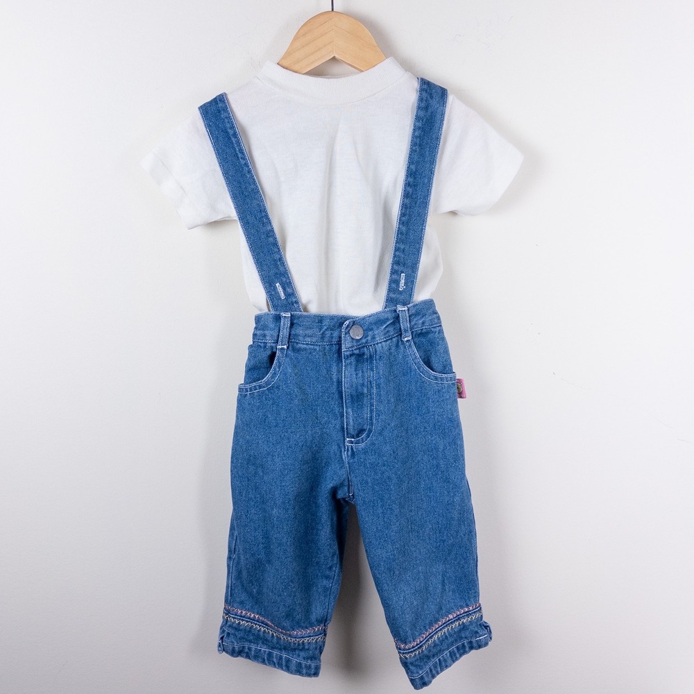 Vintage Y2K Winnie the Pooh‎ 2-Piece Set Toddler 2T Denim Suspender Pants